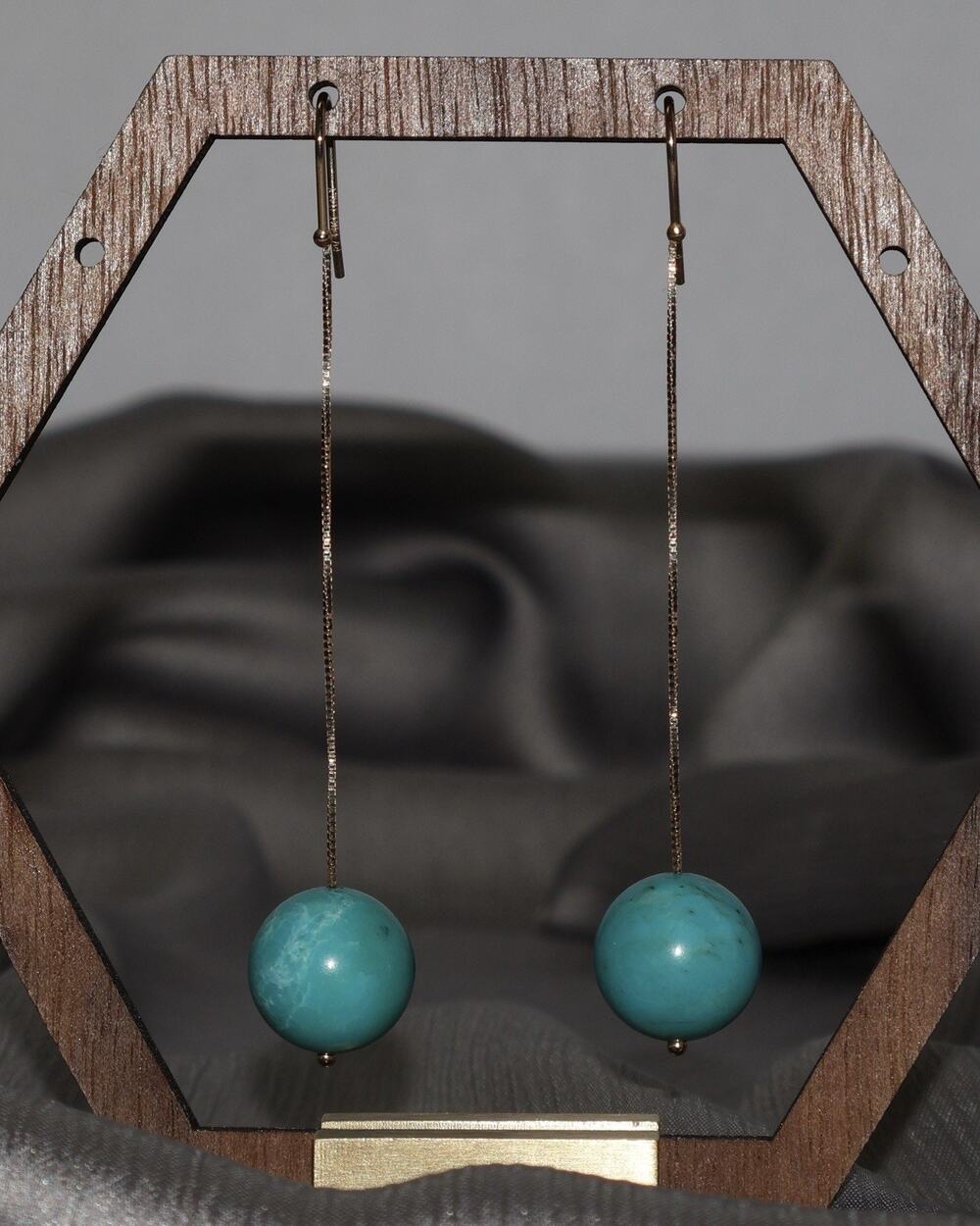 14k Yellow Gold Turquoise Dangle Earrings 5.06G / 2.7in